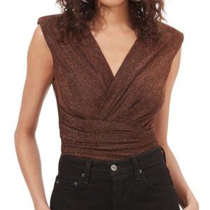 Astr Stella Metallic Bodysuit In Copper